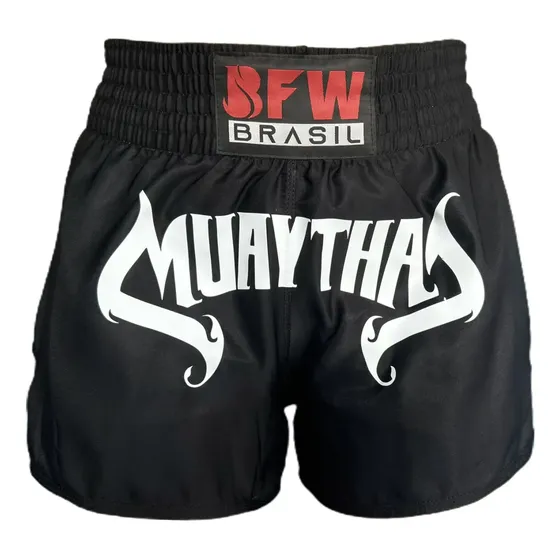 Shorts Muay Thai Bermuda Calção Modelo Tailandês - Preto