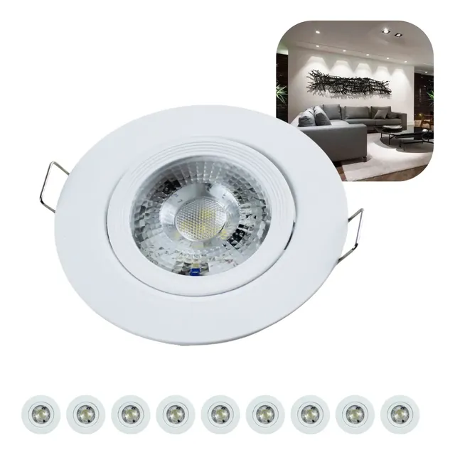 Kit 10 Spot Smd Led Dicróica Direcionável 7w Redondo