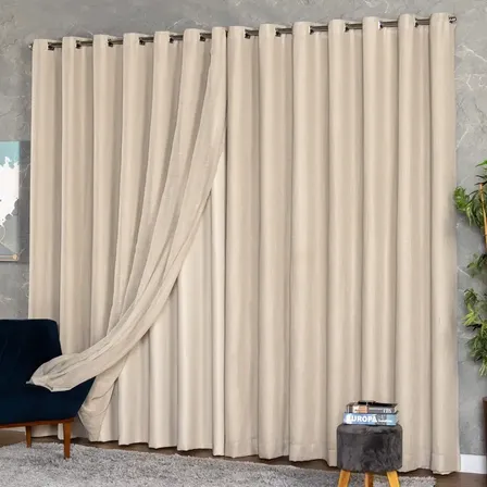 Cortina Voil Linho 6,00x2,60 Forro Microfibra Alto Padrão