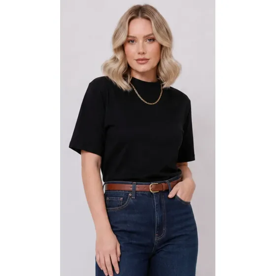 Camiseta T-shirt Blusinha Blusa Feminina Algodão Gola Alta