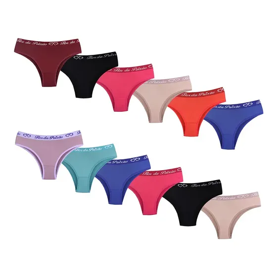 Kit 10 Calcinhas Liso Tanga Cotton Premium Flor