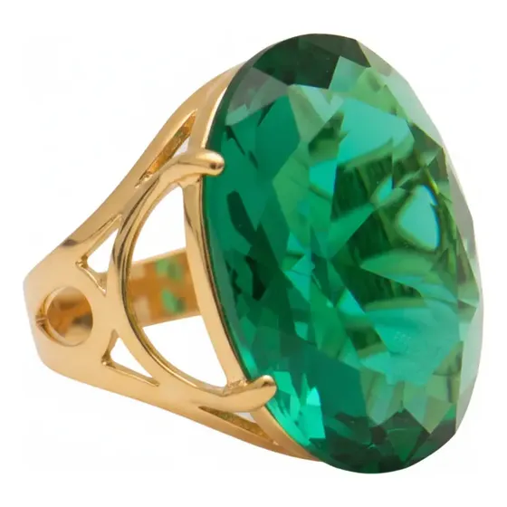 Anel Pedra Oval Grande Verde Esmeralda Banhado A Ouro