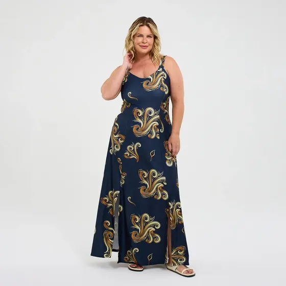 Vestido Estampado Plus Size Longo Para Festas Roupa Feminina