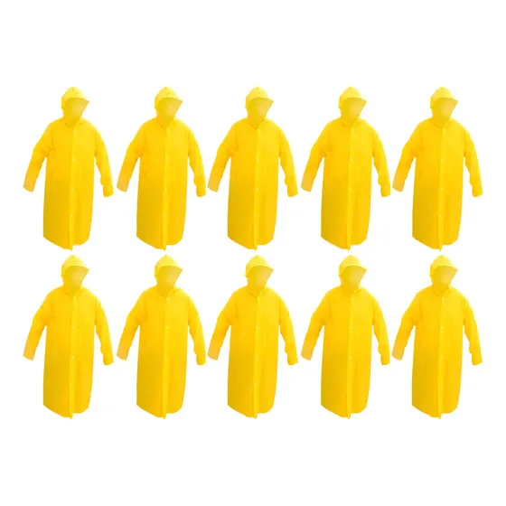 Kit 10 Capa De Chuva Amarela Impermeável Pvc Forrado C/capuz