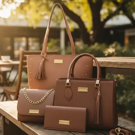 Jogo De Bolsas Feminina Grande+media+pequena E Carteira Leve