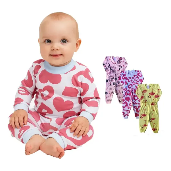 Roupa Bebê Kit 3 Pijamas Mijão Longo Rn Ao G Barato