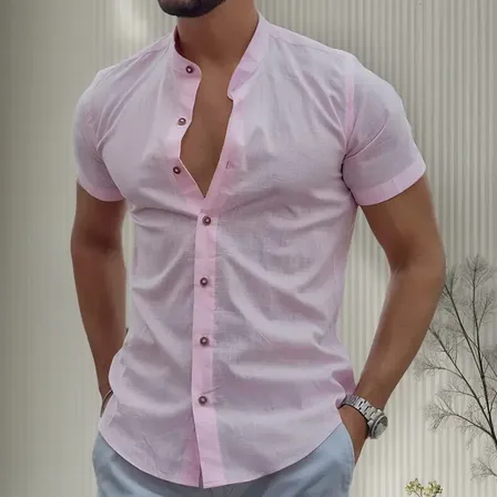 Camisa Masculina Branca Social Gola Padre Linho Premium Moda