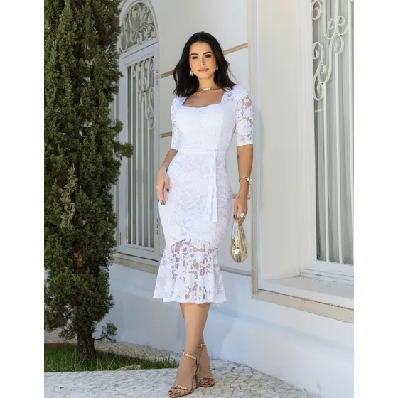 Vestido De Renda Casual Classico Casamento Civil Noivado
