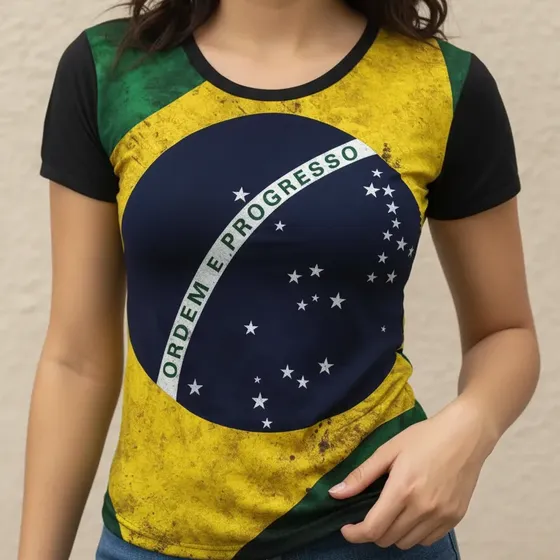 Camiseta Baby Look Bandeira Do Brasil Pátria Brasileira