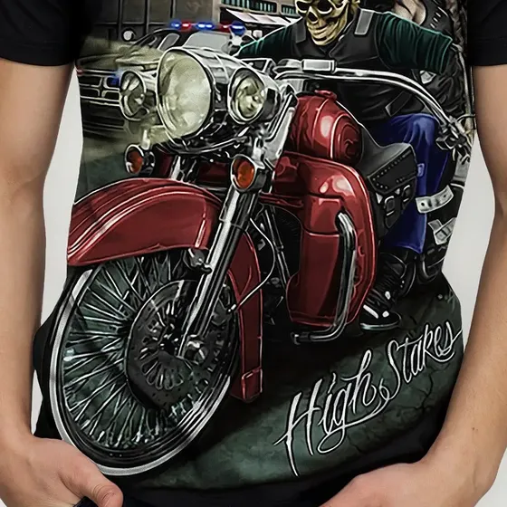 Camiseta Masculina Moto Motoqueiro Caveira Camisa Rock