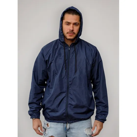 Jaqueta Corta Vento Impermeável Masculino Liso Forro E Capuz