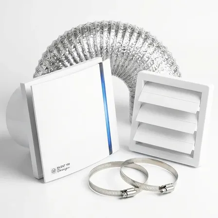Kit Vento Exaustor Banheiro Silencioso Design 100mm