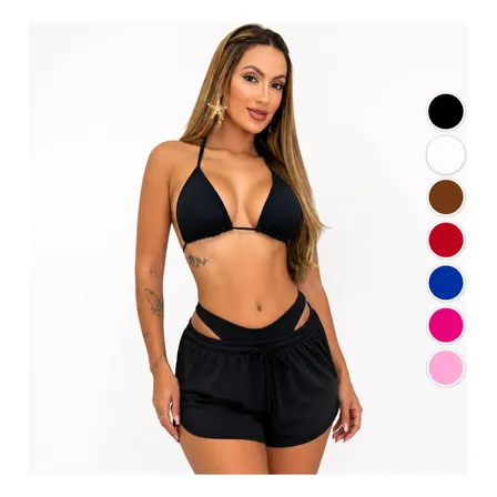 Conjunto Trikini Kit 3 Peças Biquini Short Moda Praia Lindo