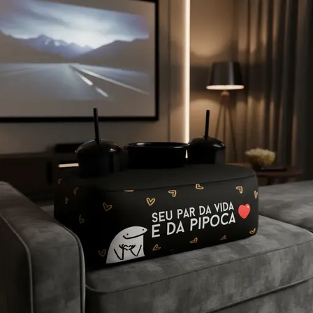Kit Almofada Porta Pipoca Casal 2 Copos +balde Séries Filmes