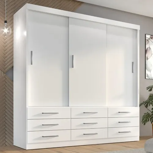 Guarda Roupa Casal Capri 3 Portas Correr 9 Gavetas