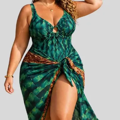 Conjunto Maiô Decot Com Pareô Canga Saída De Banho Plus Size