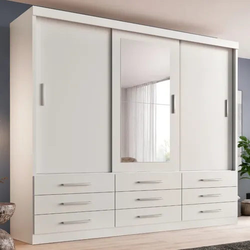 Guarda Roupa Casal Capri 3 Portas Correr 9 Gav C/ Espelho