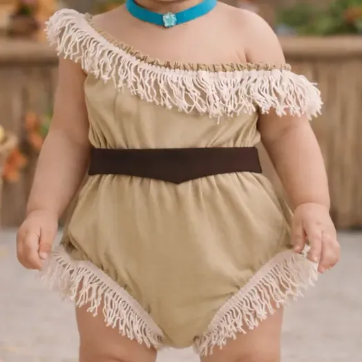 Romper Pocahontas Com Perola Jardineira Roupa Bebê Macacão