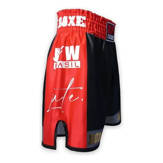 Calção De Boxe Bermuda Profissional - Preto E Vermelho