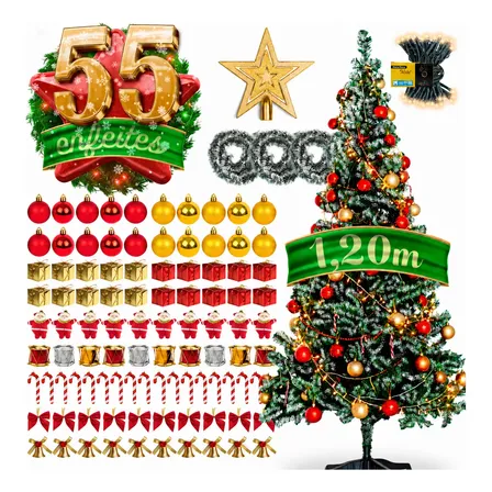 Árvore Natal Nevada Pinheiro 120cm Enfeitada Decorada