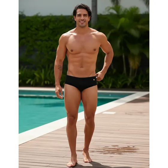 Sunga Cavada Slim Preto Canelado