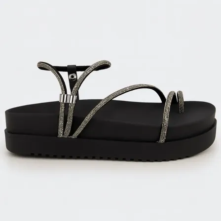 Papete Feminina Birken Brilho Sandália Com Strass Flat Macia