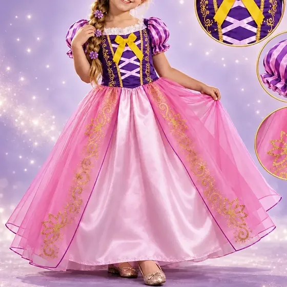 Vestido Fantasia Infantil Rapunzel Princesa Enrolados Luxo