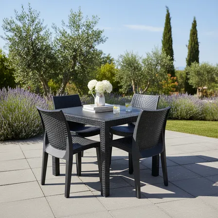 Mesa Quadrada Rattan Área De Lazer Com Furo Ombrelone