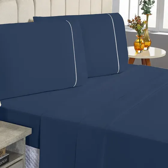 Conjunto Lençol Queen 4 Peças 400 Fios Ponto Palito Cama Box