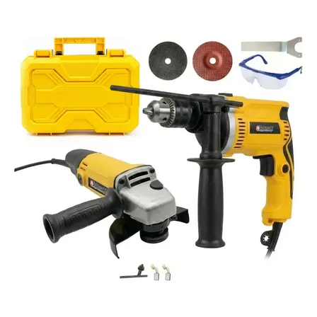 Kit Furadeira Parafusadera + Esmerilhadeira Lixadeira Maleta