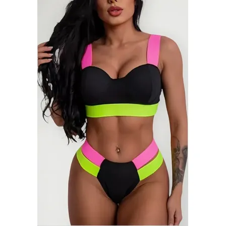 Biquíni Com Bojo Neon Elástico Tendência Blogueira