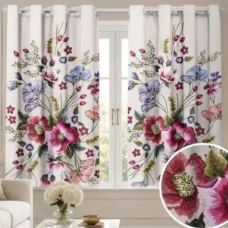 Cortina 2,00x1,50 Estampada Sala Floribela Decorativa Quarto