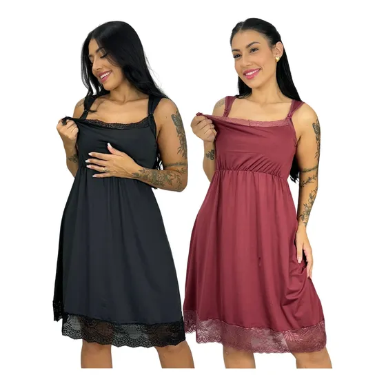 Kit Com 2 Camisolas De Amamentação Com Renda