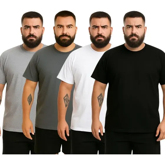 Kit 4 Camisetas Plus Size Extra Grande Lisa Algodão Premium