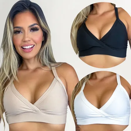 Kit 3 Top Academia Feminino Fitness Treino Sustentação