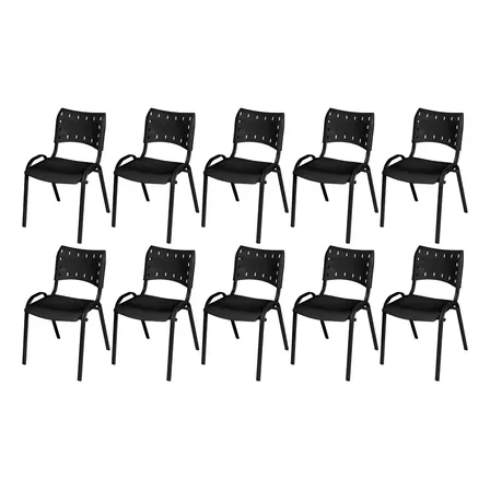 Kit 10 Cadeira Iso Base Preto Escola, Igreja