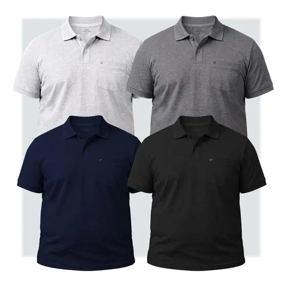 Kit 4 Camisa Gola Polo Plus Size Bolso Tam Especial G1 A G9
