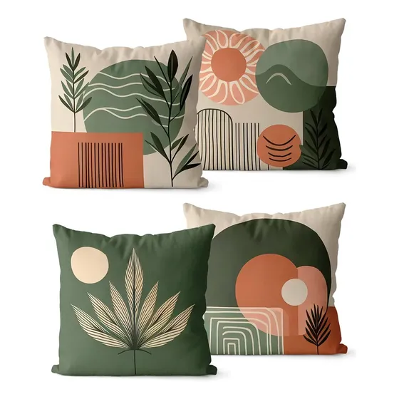 Kit 4 Capas De Almofadas Modernas 45x45 - Folhas Abstrato