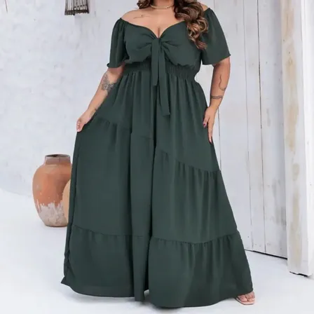 Vestido Plus Size Blogueira Manga Longo Ate 54 Linha Premium