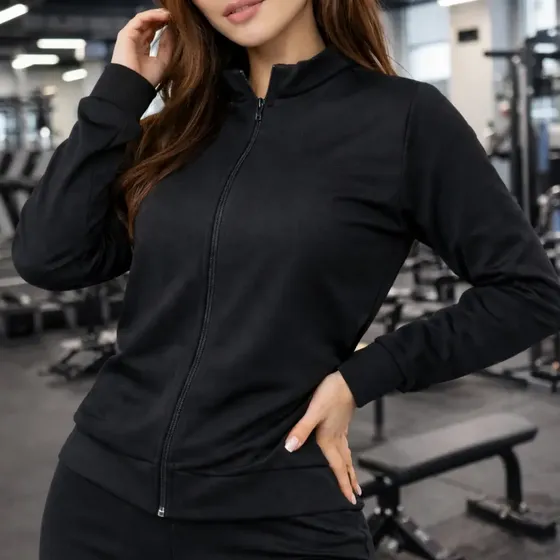 Jaqueta Bomber Preta Fitness Básica Dia A Dia Academia