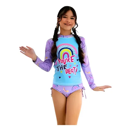 Conjunto Praia Infantil Biquini + Blusa Proteção Térmica Uv