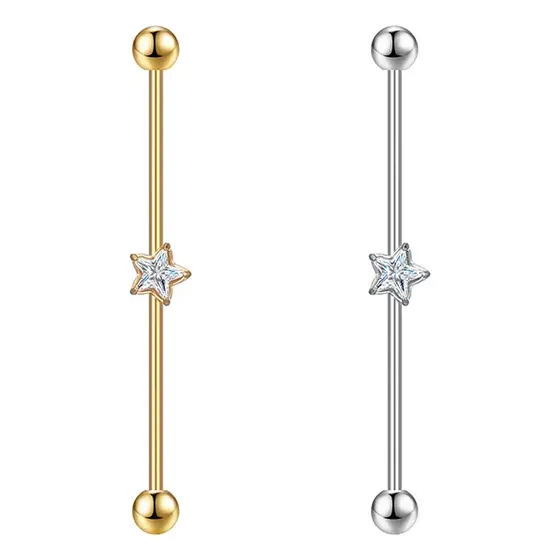 Piercing Transversal Aço Cirurgico Pvd Zircônia Estrela