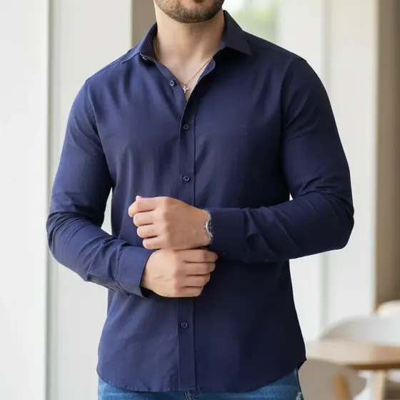 Camisa Social Manga Comprida De Linho Slim Casual Coloridas