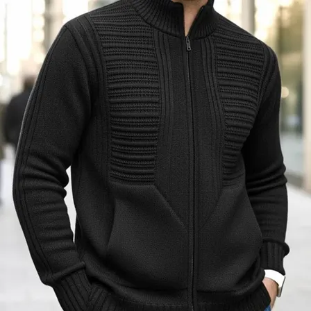 Jaqueta Masculina Zíper Bolsos Blusa De Frio Grossa Lã Trico