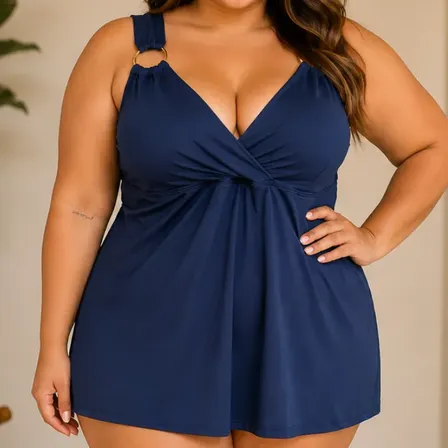 Maiô Vestido Feminino Plus Size Saia Embutida Saída De Praia