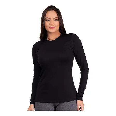 Camiseta Térmica Manga Longa Proteção Uv Comprida Feminina V