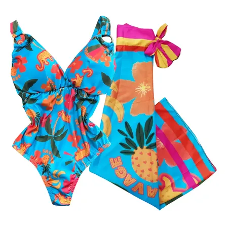 Maiô Feminino Forrado Com Saída De Praia Canga De Banho Body