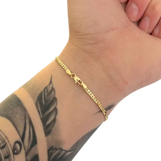 Pulseira Masculina Grumet Flat 3mm Banhada A Ouro 18k