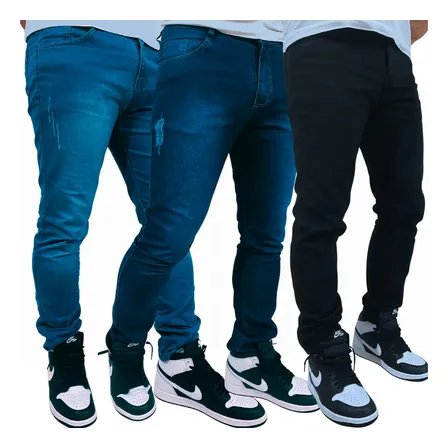 Calça Jeans Masculina Kit Com 3 Slim Fit Premium Lycra