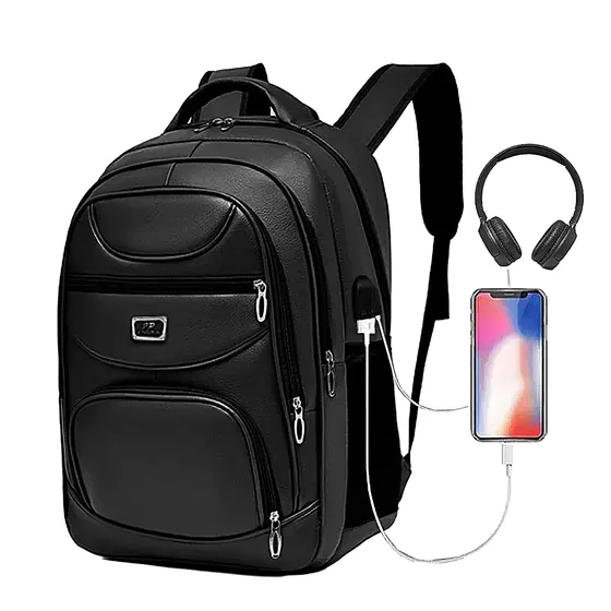 Mochila Couro Masculina Impermeável Reforçada Notebook Usb